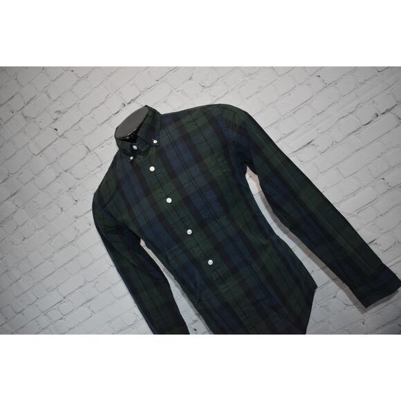J Crew Dress Shirt Flex Washed Mens Size Medium Slim Green Plaid Cotton Blend - Picture 7 of 7